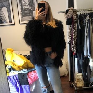 Cutest navy shag fur coat
